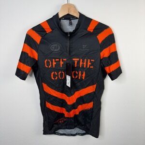 Coure Men Bronze‎ Cycling Shirt Sz M Black Red Stripes Short Sleeve Full zip